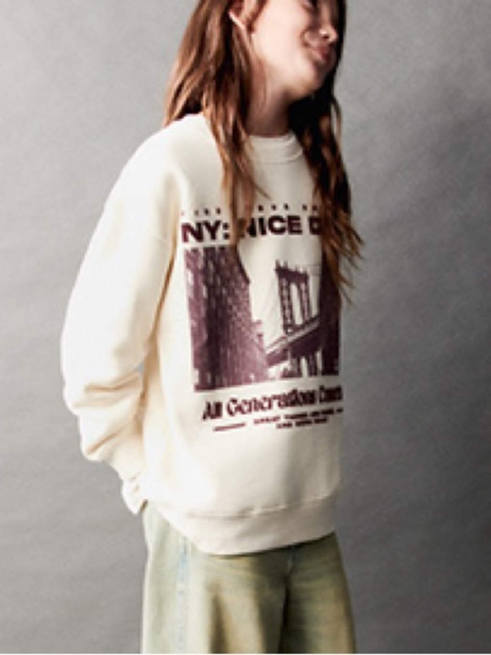 Zara Kids NY Graphic Sweatshirt • Size 8 (130cm) • Cream Streetwear Pullover